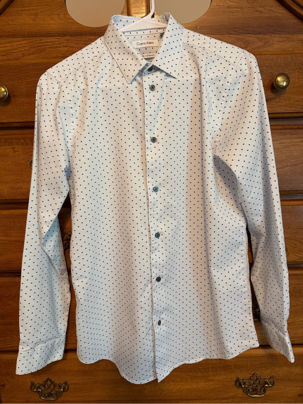 Teen boy -  Calvin Klein White Dress Shirt with Navy Dot Pattern